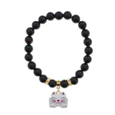 Браслет Кошка (защита, интуиция, достаток) нат.камень Черный агат 8мм BS-CR-0473