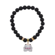 Браслет Кошка (защита, интуиция, достаток) синт.камень Шунгит 8мм BS-CR-0474