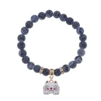 Браслет Кошка (защита, интуиция, достаток) нат.камень синий Африк. агат 8мм BS-CR-0477