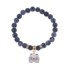 Браслет Кошка (защита, интуиция, достаток) нат.камень синий Африк. агат 8мм BS-CR-0477