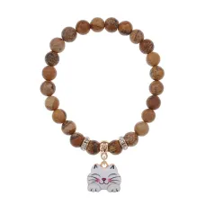 Браслет Кошка (защита, интуиция, достаток) нат.камень Песочная яшма 8мм BS-CR-0480