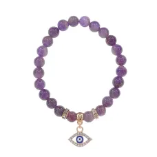 Браслет Глаз (от сглаза и порчи) нат.камень Аметист 8мм BS-CR-0483