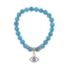 Браслет Глаз (от сглаза и порчи) синт.камень Бирюза 8мм BS-CR-0485