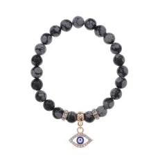 Браслет Глаз (от сглаза и порчи) нат.камень Снежный обсидиан 8мм BS-CR-0494
