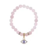 Браслет Глаз (от сглаза и порчи) нат.камень Розовый кварц 8мм BS-CR-0495