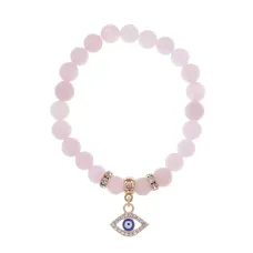 Браслет Глаз (от сглаза и порчи) нат.камень Розовый кварц 8мм BS-CR-0495