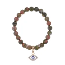 Браслет Глаз (от сглаза и порчи) нат.камень Унакит 8мм BS-CR-0500