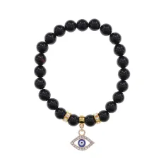 Браслет Глаз (от сглаза и порчи) нат.камень Черный агат 8мм BS-CR-0503