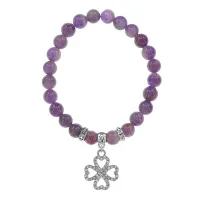 Браслет Клевер (удача и везение) нат.камень Аметист 8мм BS-CR-0513