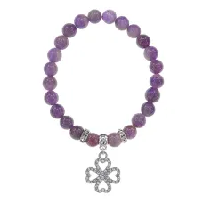 Браслет Клевер (удача и везение) нат.камень Аметист 8мм BS-CR-0513