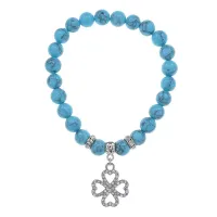 Браслет Клевер (удача и везение) синт.камень Бирюза 8мм BS-CR-0515