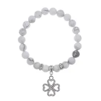 Браслет Клевер (удача и везение) нат.камень Кахолонг 8мм BS-CR-0517