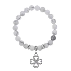 Браслет Клевер (удача и везение) нат.камень Кахолонг 8мм BS-CR-0517