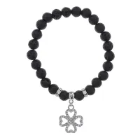 Браслет Клевер (удача и везение) нат.камень Лава 8мм BS-CR-0519