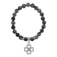Браслет Клевер (удача и везение) нат.камень Снежный обсидиан 8мм BS-CR-0524
