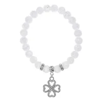 Браслет Клевер (удача и везение) синт.камень Сахарный кварц 8мм BS-CR-0526