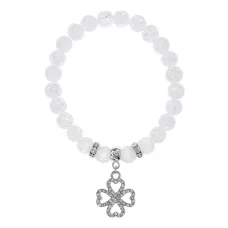 Браслет Клевер (удача и везение) синт.камень Сахарный кварц 8мм BS-CR-0526