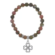 Браслет Клевер (удача и везение) нат.камень Унакит 8мм BS-CR-0530