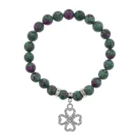 Браслет Клевер (удача и везение) синт.камень Цоизит 8мм BS-CR-0532