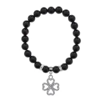 Браслет Клевер (удача и везение) нат.камень Черный агат 8мм BS-CR-0533
