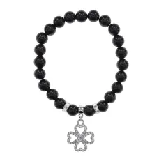 Браслет Клевер (удача и везение) нат.камень Черный агат 8мм BS-CR-0533