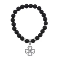 Браслет Клевер (удача и везение) синт.камень Шунгит 8мм BS-CR-0534