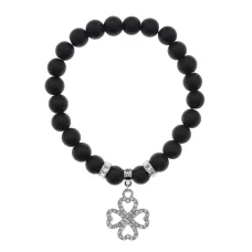 Браслет Клевер (удача и везение) синт.камень Шунгит 8мм BS-CR-0534
