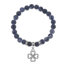 Браслет Клевер (удача и везение) нат.камень синий Африк. агат 8мм BS-CR-0537