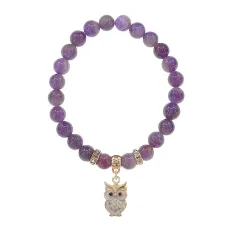 Браслет Сова (знания, счастье, успех) нат.камень Аметист 8мм BS-CR-0543