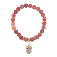 Браслет Сова (знания, счастье, успех) нат.камень Африканский агат 8мм BS-CR-0544