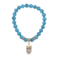 Браслет Сова (знания, счастье, успех) синт.камень Бирюза 8мм BS-CR-0545