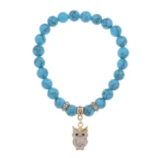 Браслет Сова (знания, счастье, успех) синт.камень Бирюза 8мм BS-CR-0545