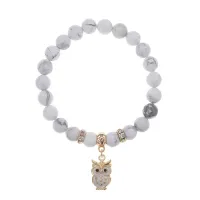 Браслет Сова (знания, счастье, успех) нат.камень Кахолонг 8мм BS-CR-0547