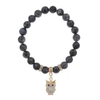 Браслет Сова (знания, счастье, успех) нат.камень Лабрадор 8мм BS-CR-0548