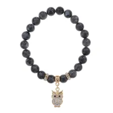 Браслет Сова (знания, счастье, успех) нат.камень Лабрадор 8мм BS-CR-0548
