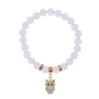 Браслет Сова (знания, счастье, успех) синт.камень Лунный камень 8мм BS-CR-0551