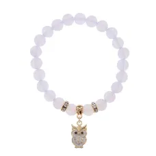 Браслет Сова (знания, счастье, успех) синт.камень Лунный камень 8мм BS-CR-0551