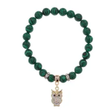 Браслет Сова (знания, счастье, успех) синт.камень Малахит 8мм BS-CR-0552