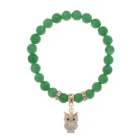 Браслет Сова (знания, счастье, успех) нат.камень Нефрит 8мм BS-CR-0553
