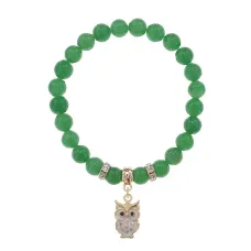 Браслет Сова (знания, счастье, успех) нат.камень Нефрит 8мм BS-CR-0553