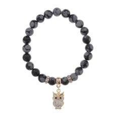 Браслет Сова (знания, счастье, успех) нат.камень Снежный обсидиан 8мм BS-CR-0554