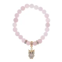 Браслет Сова (знания, счастье, успех) нат.камень Розовый кварц 8мм BS-CR-0555