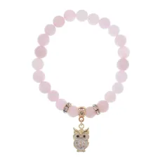 Браслет Сова (знания, счастье, успех) нат.камень Розовый кварц 8мм BS-CR-0555
