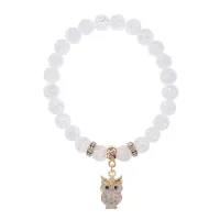 Браслет Сова (знания, счастье, успех) синт.камень Сахарный кварц 8мм BS-CR-0556