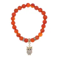 Браслет Сова (знания, счастье, успех) нат.камень Сердолик 8мм BS-CR-0557