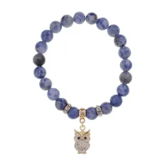 Браслет Сова (знания, счастье, успех) нат.камень Содалит 8мм BS-CR-0558