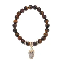 Браслет Сова (знания, счастье, успех) нат.камень Тигровый глаз 8мм BS-CR-0559