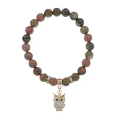 Браслет Сова (знания, счастье, успех) нат.камень Унакит 8мм BS-CR-0560