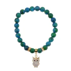 Браслет Сова (знания, счастье, успех) синт.камень Хризоколла 8мм BS-CR-0561