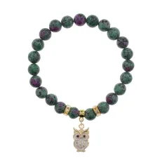 Браслет Сова (знания, счастье, успех) синт.камень Цоизит 8мм BS-CR-0562